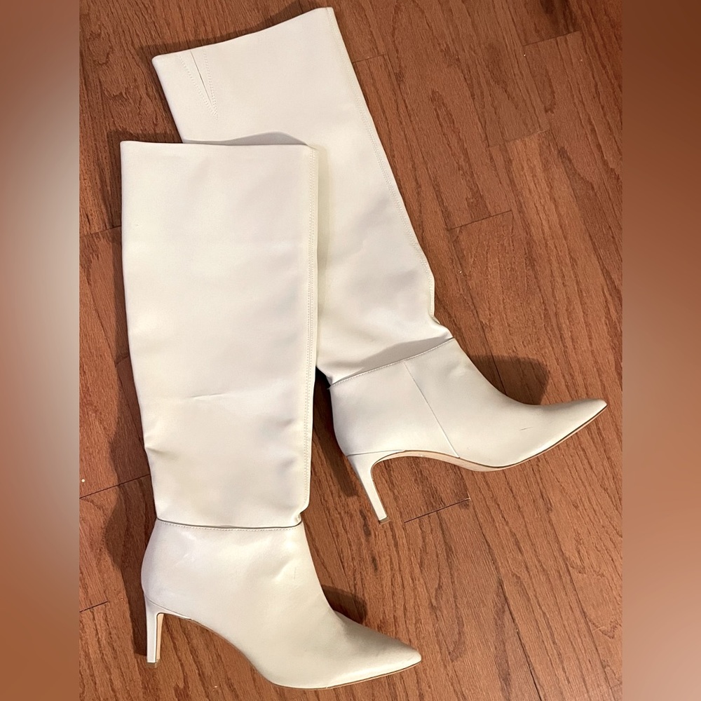 Cream Calf Length Boots